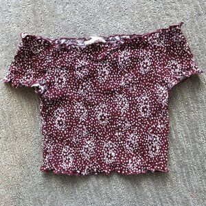 LA Hearts Floral Off the Shoulder Shirred Crop Top Womens XS
